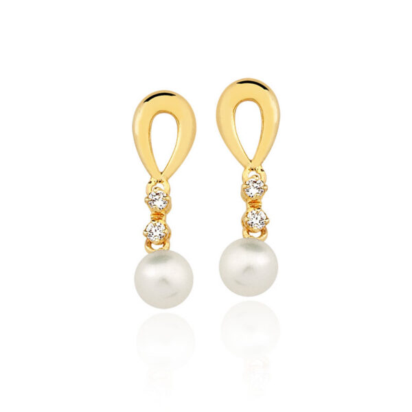 Brinco de pérola Ouro maciço com pedras BC04