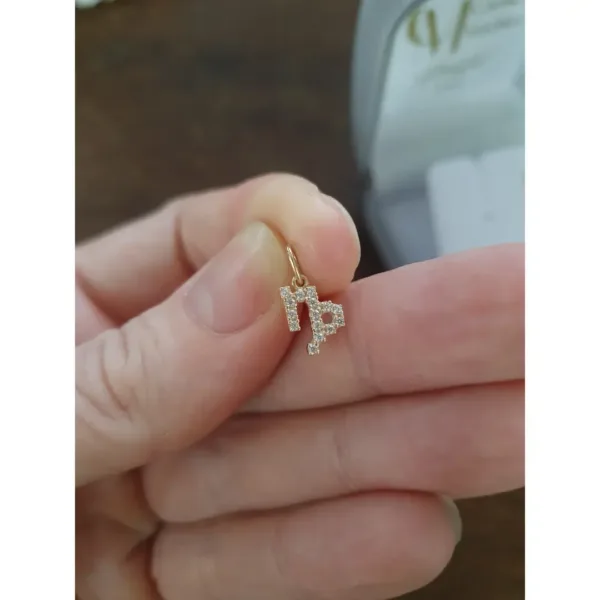 Pingente no signo de Capricórnio em ouro maciço e zircônias