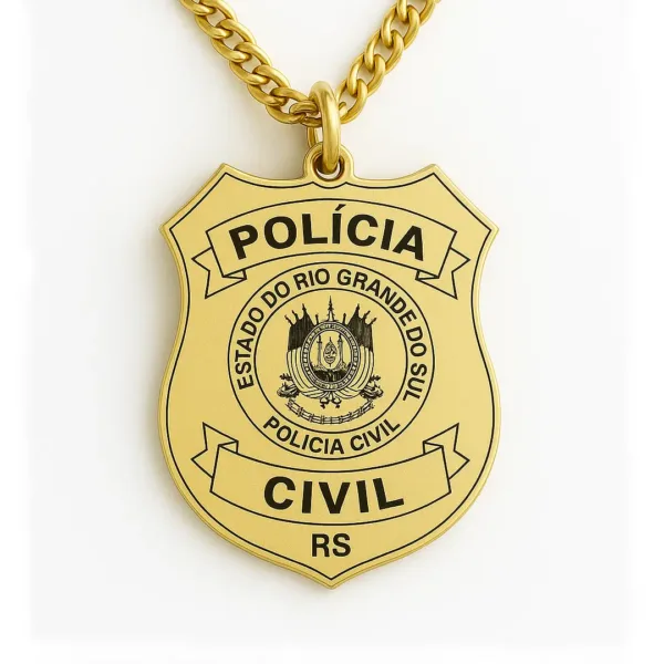 Pingente Polícia Civil RS 25mm em Ouro Maciço
